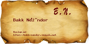 Bakk Nándor névjegykártya